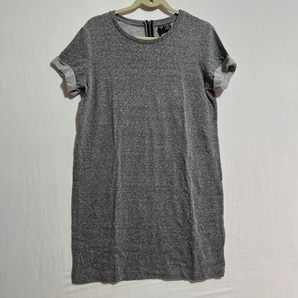 Paraphrase T-Shirt Dress Women's M Heather Gray Short Sleeve Round Neck Back-Zip